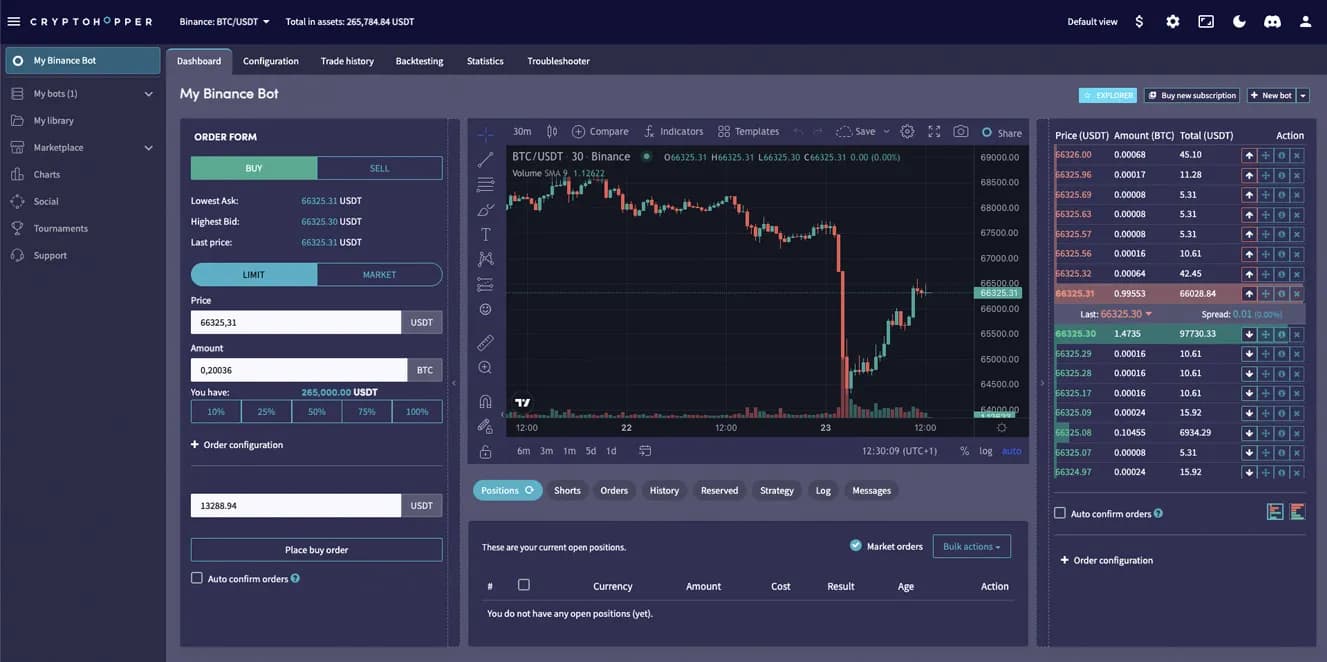 Cryptohopper trading platform dashboard